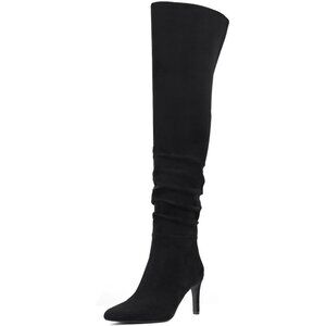 Women Suede Black Thigh High Over The Knee Stiletto Heel Pointed Toe Long Boot